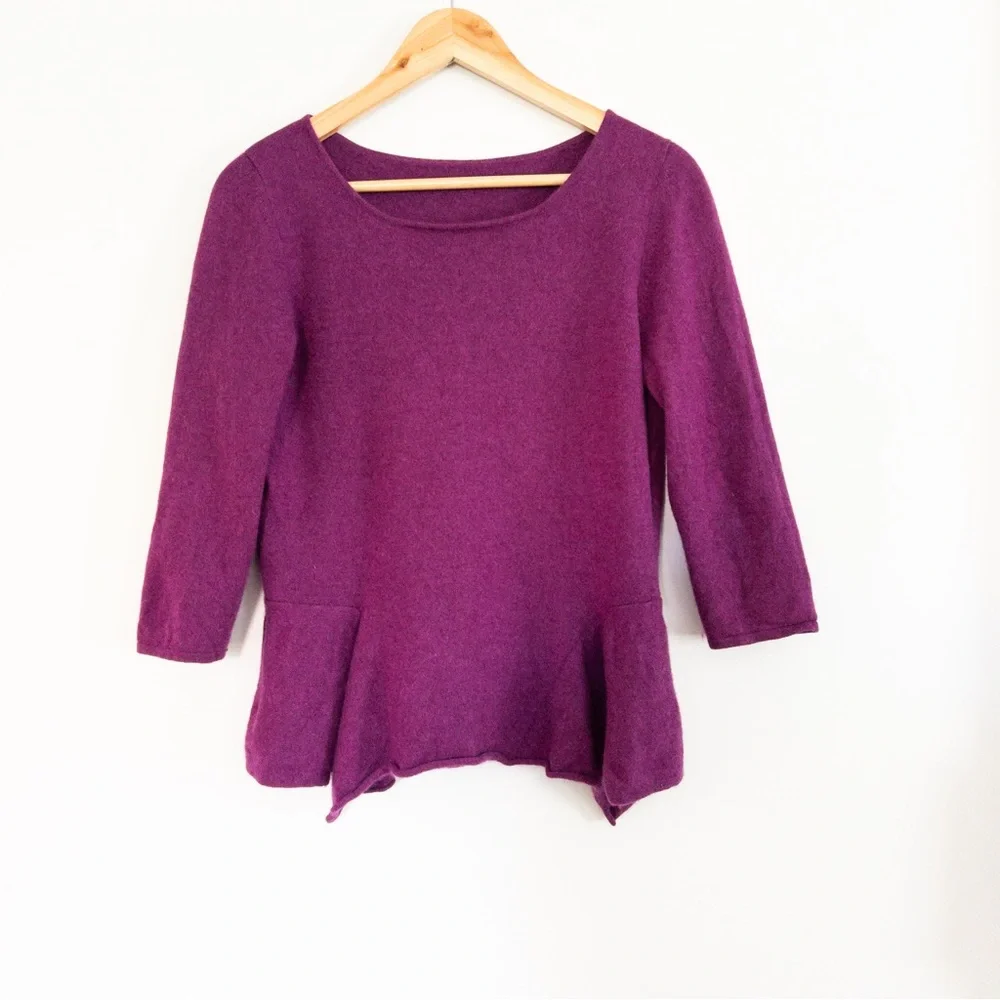 Forte Cashmere Magenta Purple Pink Handkerchief Peplum Hem Sweater Small